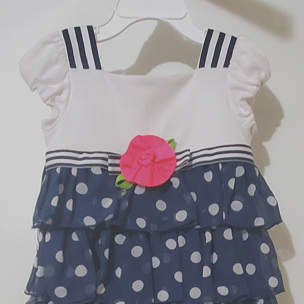 Sailor style white/blue polkadot with tied back